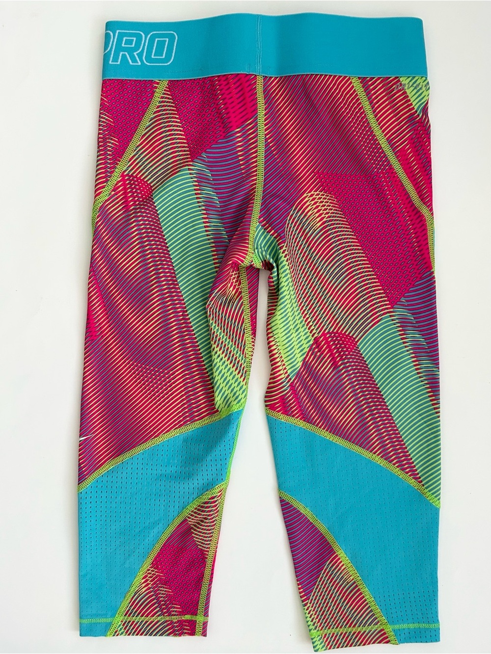 Nike Pro Bright Multicolor Pattern Cropped Leggings - Teal, Pink & Lime M 10/12 - Picture 5 of 6